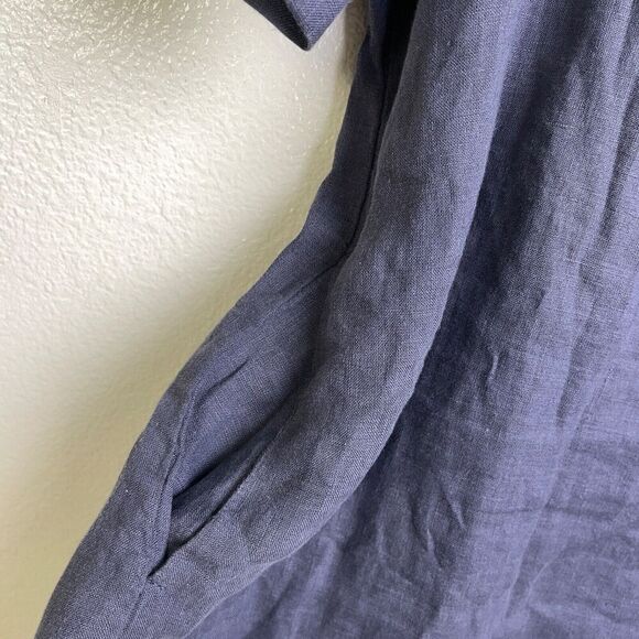 Len OK Medium 100% Linen Blue Purple Shirt Dress Pockets 3/4 Sleeves Belarus - Picture 7 of 10